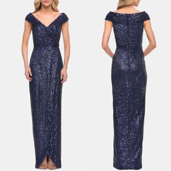 La Femme Sequin Cap Sleeve Column Gown Size 4 - Picture 1 of 9